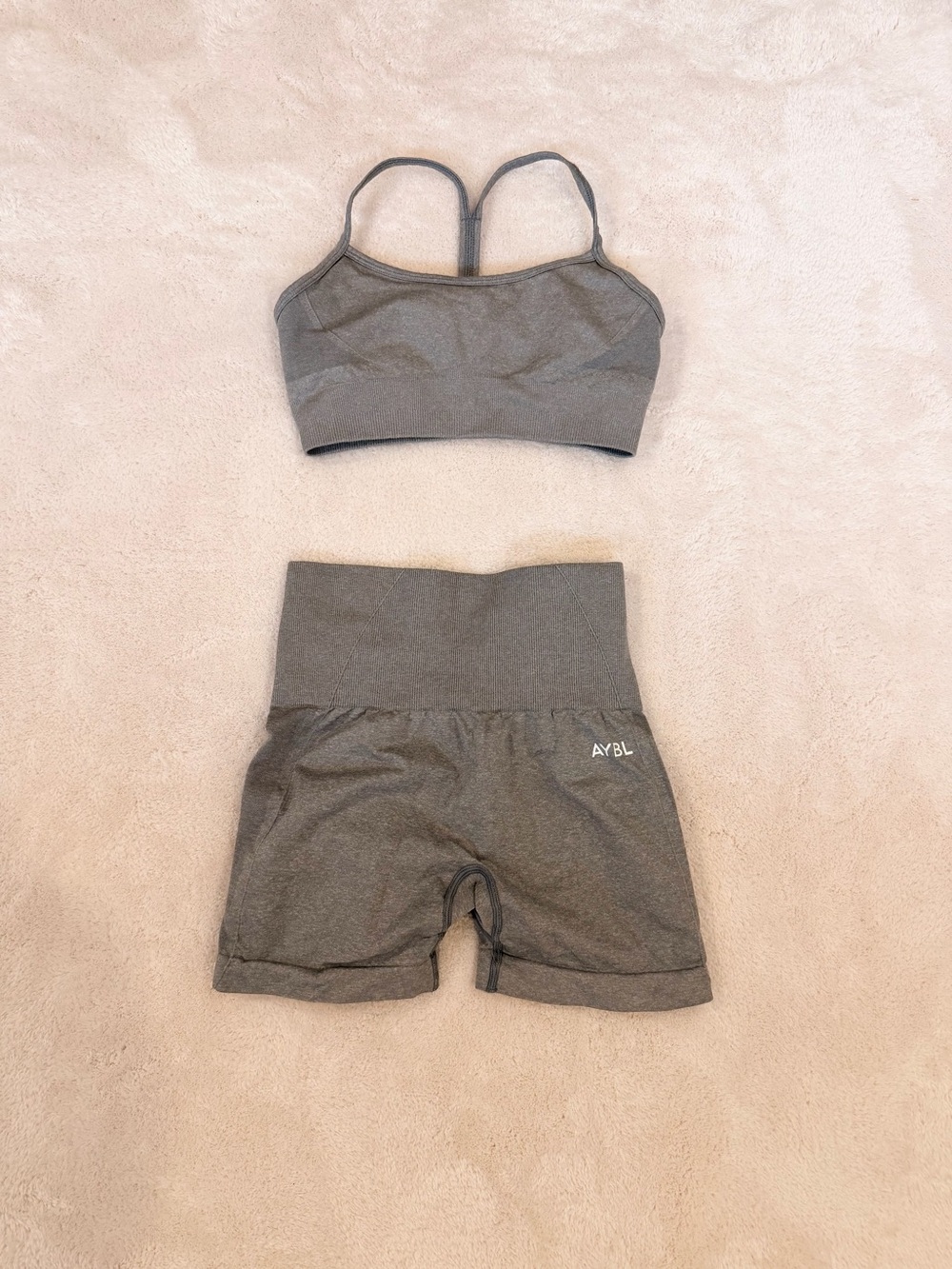 AYBL Gray Seamless Crop Bra and High-Waist Shorts Set